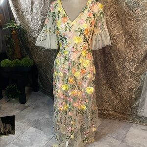 Floral Embroidered V-Neck Dress size 10